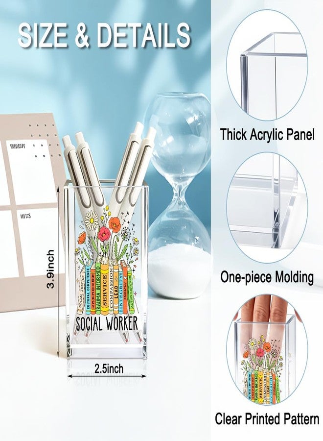 QYUVK Social Worker Acrylic Cosmetic Pencil Holder Cup, Floral Books Pen Holder for Office Desk Accessories for Social Worker, Social Work Appreciation Gifts, Marker Holder, Funny MSW Thank You Gifts - Image 2