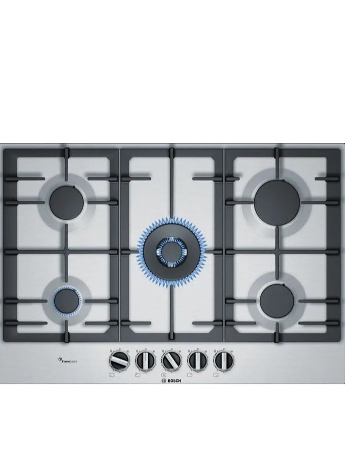 BOSCH Built in hob 75 cm 5 burner Series 6 Pan Support Cast iron Stainless steel Frameless PCQ7A5B90 PCQ7A5B90 Silver - Image 1