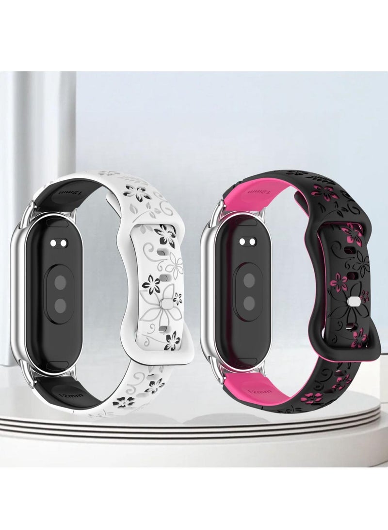 XM New Laser Carved Flower Dual Color Silicone Strap Suitable For Xiaomi Wristband 8/9 - Image 1