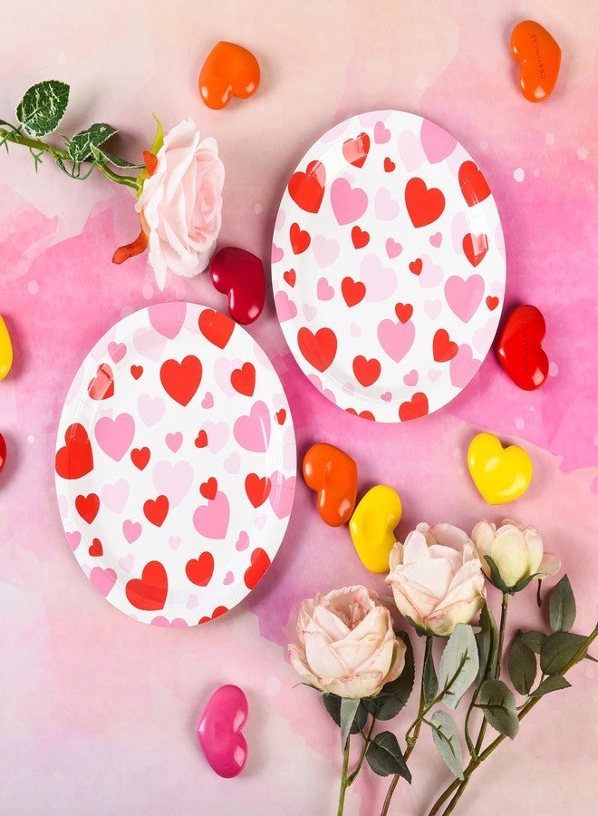 Elyxio Red Pink Hearts Paper Plates Valentine's Day Disposable Party Plates 7 Inch Heart Love Round Dessert Plate for Holiday Anniversary Birthday Wedding Party Table Supplies (24) - Image 3