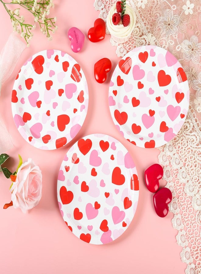 Elyxio Red Pink Hearts Paper Plates Valentine's Day Disposable Party Plates 7 Inch Heart Love Round Dessert Plate for Holiday Anniversary Birthday Wedding Party Table Supplies (24) - Image 4