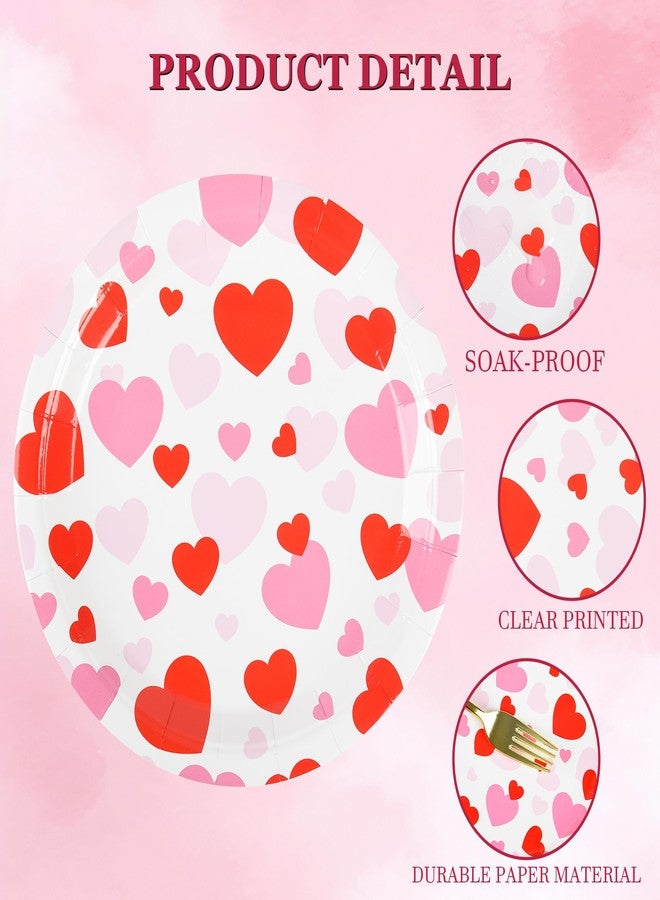 Elyxio Red Pink Hearts Paper Plates Valentine's Day Disposable Party Plates 7 Inch Heart Love Round Dessert Plate for Holiday Anniversary Birthday Wedding Party Table Supplies (24) - Image 2