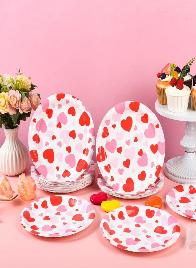 Elyxio Red Pink Hearts Paper Plates Valentine's Day Disposable Party Plates 7 Inch Heart Love Round Dessert Plate for Holiday Anniversary Birthday Wedding Party Table Supplies (24) - Image 5