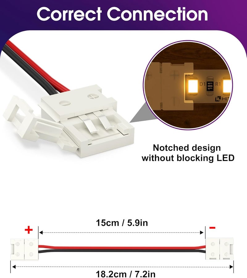 HitLights LED Light Strip Connector, 8mm Single Color 3528-6 Inch Any Angle Strip to Strip, 4 Pack - Image 2