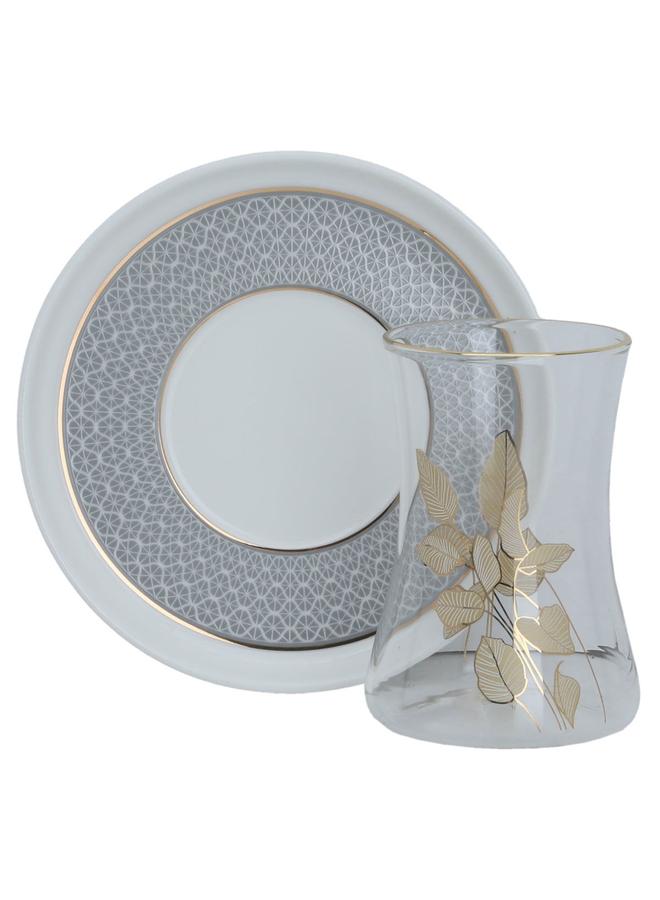 Alsaif Bialat Tea Serving Set Glass Coffee Cups 12 Pieces White - Image 1