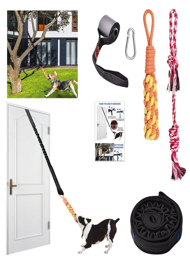 KATOLK Door Anchor Dog Hanging Bungee Tug Toy for Small Dog Pull Rope and Tug of War, Indoor Outdoor Pull Interactive Toy, Durable Retractable Tugger Dog Rope Toy with 2 Chew Toys for Dogs and Cats - Image 1