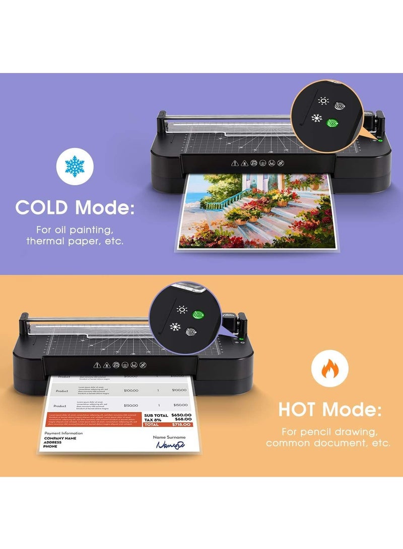 Laminator Machine with 15pcs Laminating Sheets, Hot and Cold Laminator Machine with Paper Cutter Corner Rounder Hole Punch, Photo Laminator for Home Office School