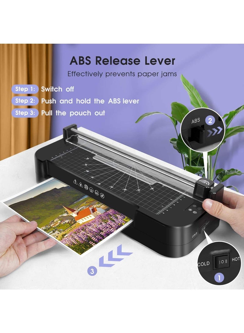 Laminator Machine with 15pcs Laminating Sheets, Hot and Cold Laminator Machine with Paper Cutter Corner Rounder Hole Punch, Photo Laminator for Home Office School