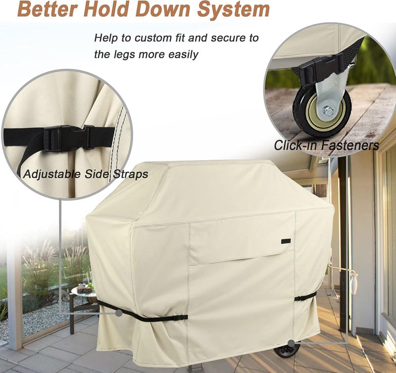 NettyPro غطاء شواية ، مقاس 70 بوصة، مقاوم للماء، عالي الجودة، مناسب لأجهزة Weber، Char-Broil، Nexgrill ذات 3-5 مواقد، بلون بيج. - Image 3