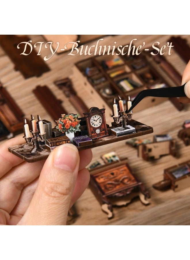 عام طابق مفاجأة DIY ثلاثي الأبعاد - نموذج مصغر خشبي للبالغين والمراهقين والمبتدئين، مجموعة بيوت صغيرة لتزيين رف الكتب، هدية محبوبة للعائلة والأصدقاء وعشاق الكتب. - Image 3