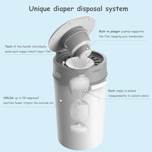 Bellababy Diaper Pail, Upgrade Baby Diaper Bin with Double Odor Locking, Includes 4 Refills (270 inches/pcs), Compact Design for Nursery - Image 2