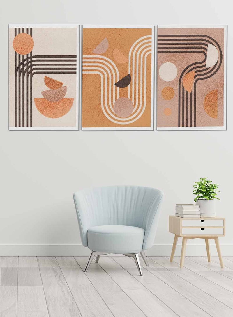 لوحة طقم من ٣ لوحات كانفاس على إطار خشبي تصميم خطوط ودوائر عصرية للمنزل غرفة المعيشة المكتب الديكور - Image 1