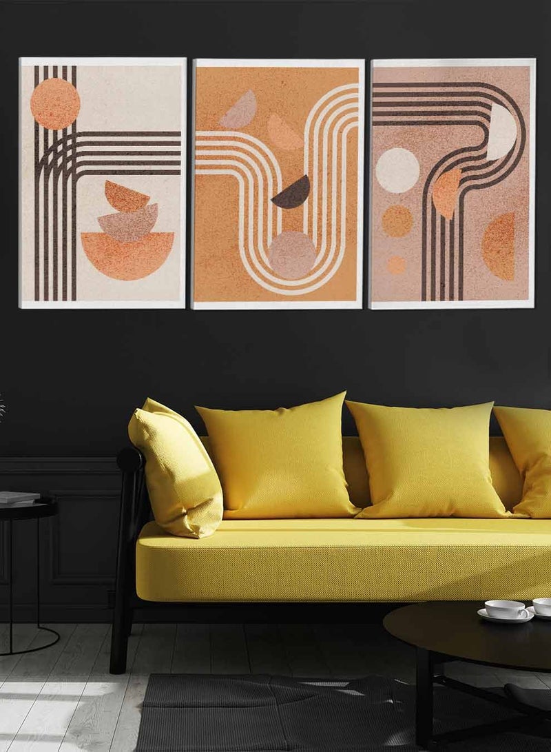لوحة طقم من ٣ لوحات كانفاس على إطار خشبي تصميم خطوط ودوائر عصرية للمنزل غرفة المعيشة المكتب الديكور - Image 3
