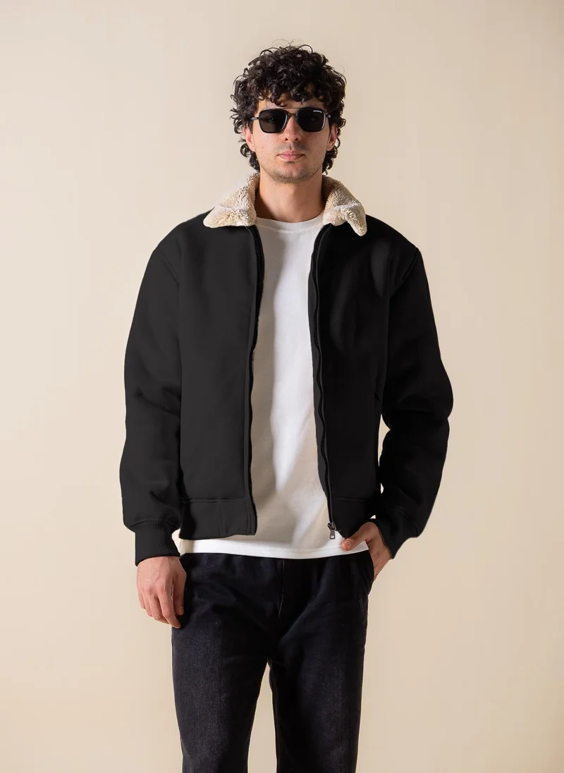 SHAPES SUEDE FAUX FUR ZIP-UP JACKET