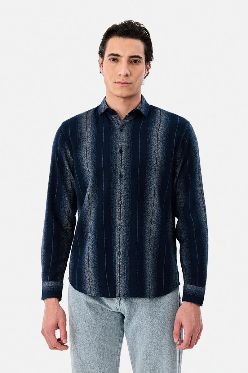 SNITCH Navy Striped Long Sleeve Regular Fit Shirt
