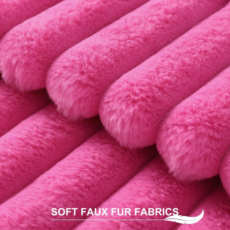 Pallene Faux Fur Plush Throw Pillow Covers 24x24 Set of 2, Luxury Soft Fluffy Striped Decorative Pillow Covers for Sofa, Couch, Living Room, Hot Pink - Image 2