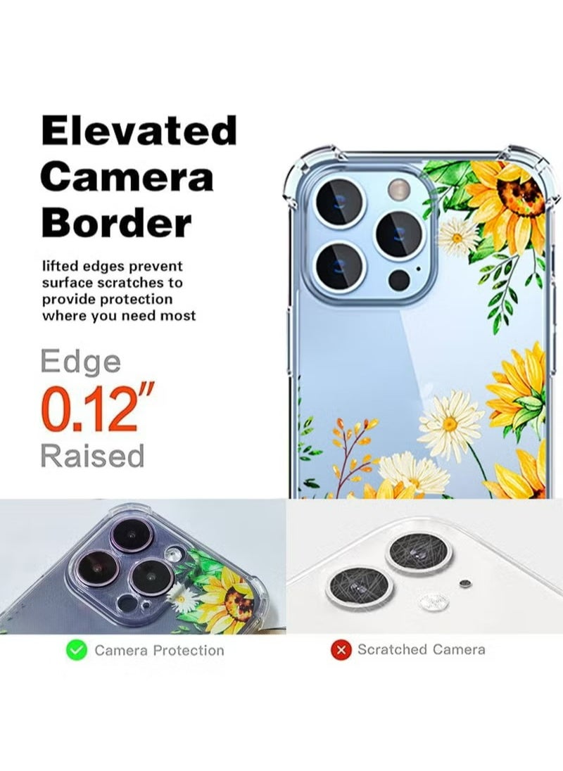 X-level iPhone 15 Pro Case Transparent Mobile Phone Back Flowers Pattern Four Corner Shockproof Protective Camera Protection Funtion With 1 Screen Film Tempered Glass Cover Protector For Women Girl  - Image 3