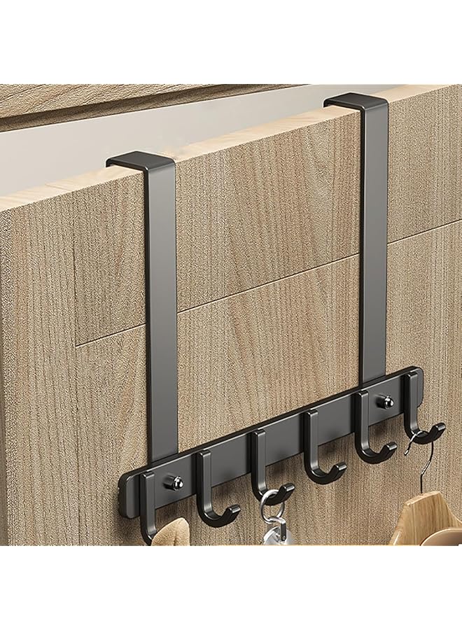 PROMASS Over The Door Hook, Heavy Duty Over Door Hanger Holder for Coat Robe Hat Clothe Towels Hanging, Bathroom Organizer Towel Rack 6 Hooks, （Aluminum Black）  - Image 1