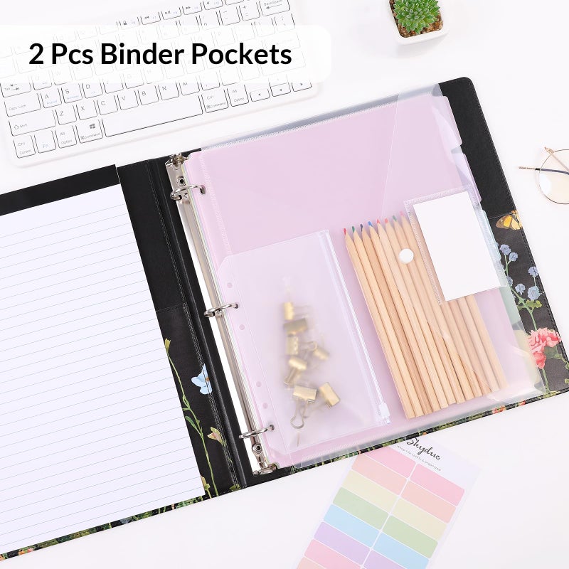 SKYDUE 1 Inch 3-Ring Binder with Clipboard, PU Aesthetic Binder with 5 Dividers, Notepad, Stickers & Pockets for Work and School (Letter Size) - Image 2