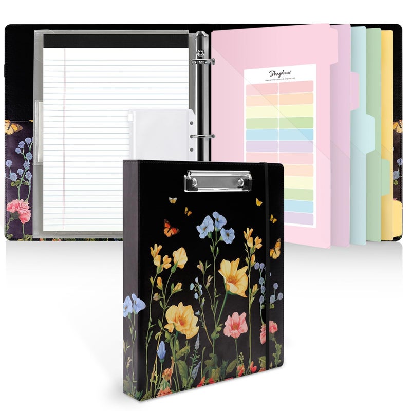 SKYDUE 1 Inch 3-Ring Binder with Clipboard, PU Aesthetic Binder with 5 Dividers, Notepad, Stickers & Pockets for Work and School (Letter Size) - Image 1