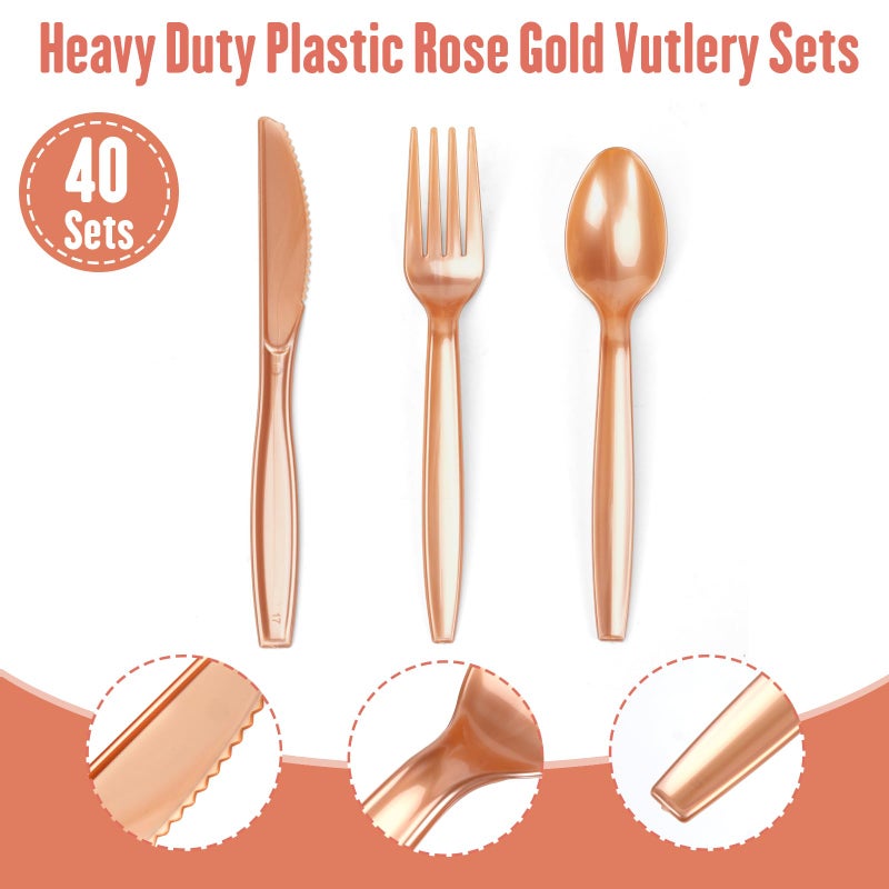 Lzerking Party Supplies Set - 280 Pieces of White and Rose Gold Dot Paper Plates  Cups  Napkins  and Heavy Duty Silverware for 40 Guests for Birthdays  Graduation  Wedding  Festivals - Image 2