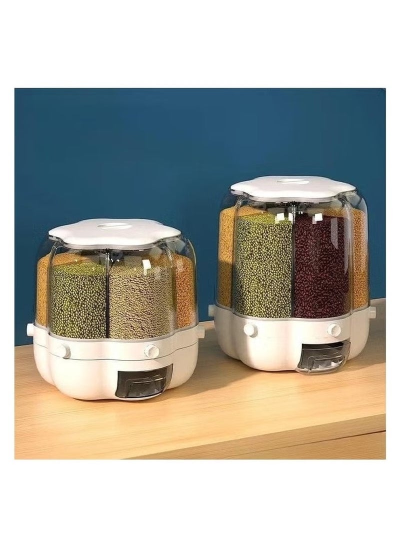 Denx Dinex Multifunctional Rotating Grain Storage Bucket, 6-Compartment Dry Food Container With 360° Rotation, Transparent Design And Moisture-Proof Storage For Rice, Grains, Nuts, Pasta, Dx2083 - Image 5