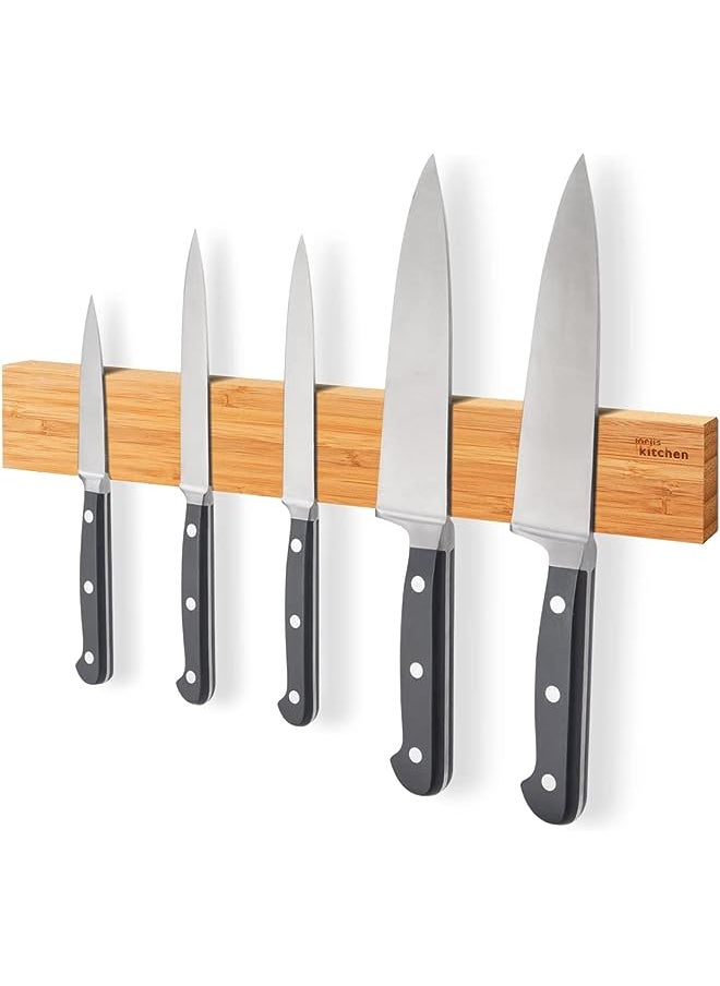 vesus Magnetic Knife Rack | 40cm Magnetic Knife Holder for Wall Ideal for Kitchen Knives & Supply | Wooden Knife Magnets for Walls | Magnetic Knife Strip  - Image 1