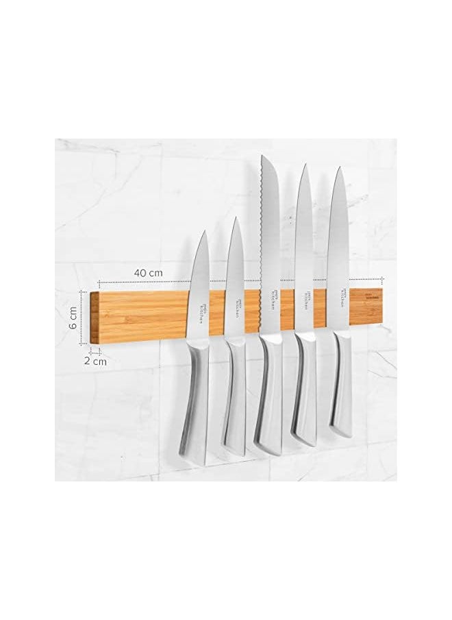 vesus Magnetic Knife Rack | 40cm Magnetic Knife Holder for Wall Ideal for Kitchen Knives & Supply | Wooden Knife Magnets for Walls | Magnetic Knife Strip  - Image 3