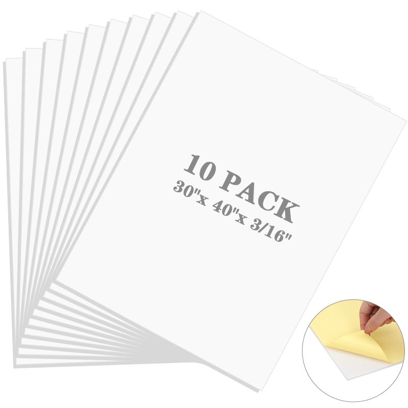 Kathfly 10 Pcs Self Adhesive Foam Boards Bulk 40 x 30 Inch Large Foam Core Board Giant Foam Poster Board with 1 Side Adhesive Blank Board for Home Presentation Craft 316 ThickWhite