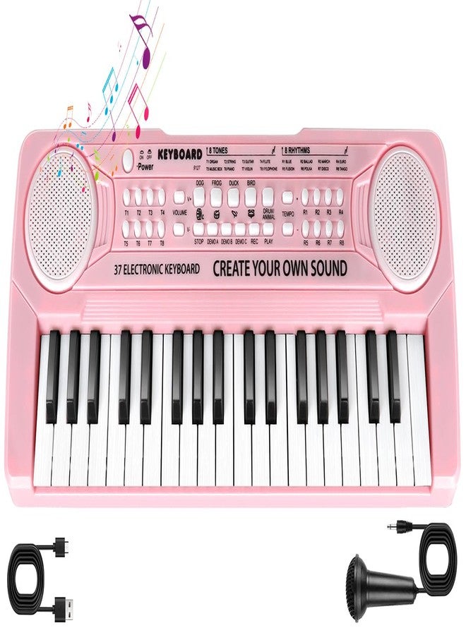 TWFRIC 37 Key Pink Piano for Kids Music Toy for 3+ Year Old Girls Keyboard Pianos Beginners Kid Keyboards with Microphone Toys for 3 4 5 6 7 8 Year Old Girl Boys Gifts Age 3-8 - Image 1