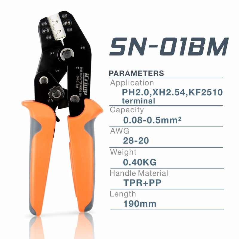 IWISS iCrimp SN-01BM Ratchet Crimper AWG28-20 for XH2.54/3.96,PH2.0,PX,JST,Molex Terminal - Image 2