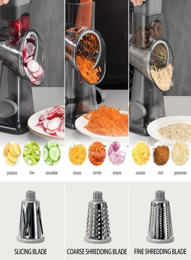 EDEFISY Cheese Grater Hand Crank Rotary Vegetables Shredder with Handle, 3-in-1 Graters with Interchangeable Blades and Strong Suction Base Multifunctional Slicer for Kitchen - Image 2