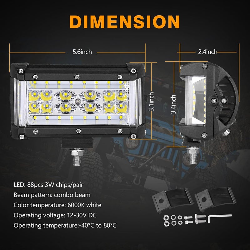 Muto-Beam Moso LED LED Pods, 5 inch Dually Sided Side Shooter Quad Row LED Fog Lights LED Spot Flood Combo Light Bar Waterproof Off Road Light LED Work Light for Truck UTV ATVs SUV Boat, 3 Years Warranty - Image 2
