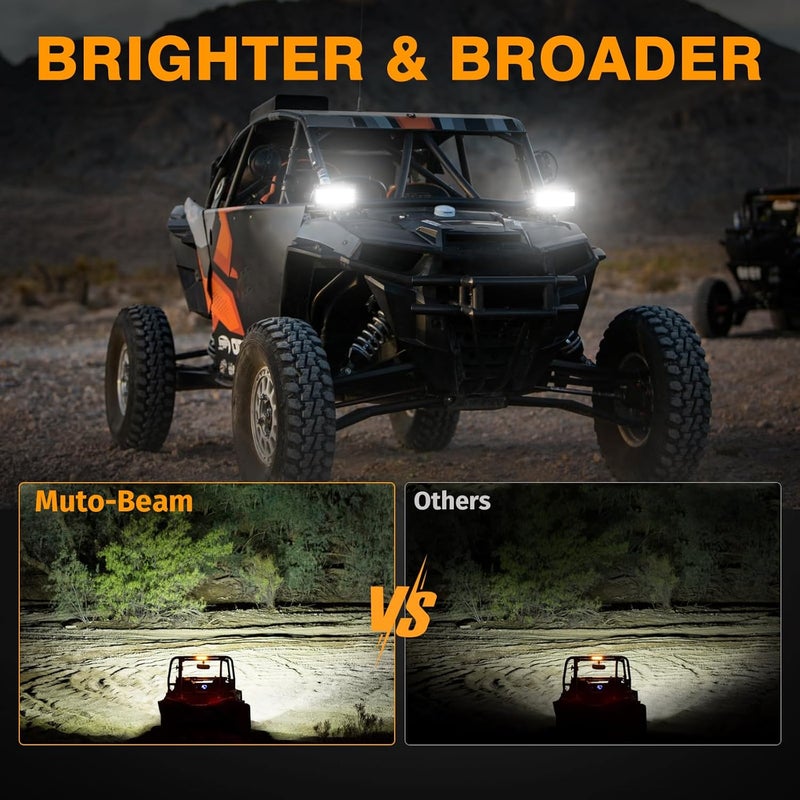Muto-Beam Moso LED LED Pods, 5 inch Dually Sided Side Shooter Quad Row LED Fog Lights LED Spot Flood Combo Light Bar Waterproof Off Road Light LED Work Light for Truck UTV ATVs SUV Boat, 3 Years Warranty - Image 4