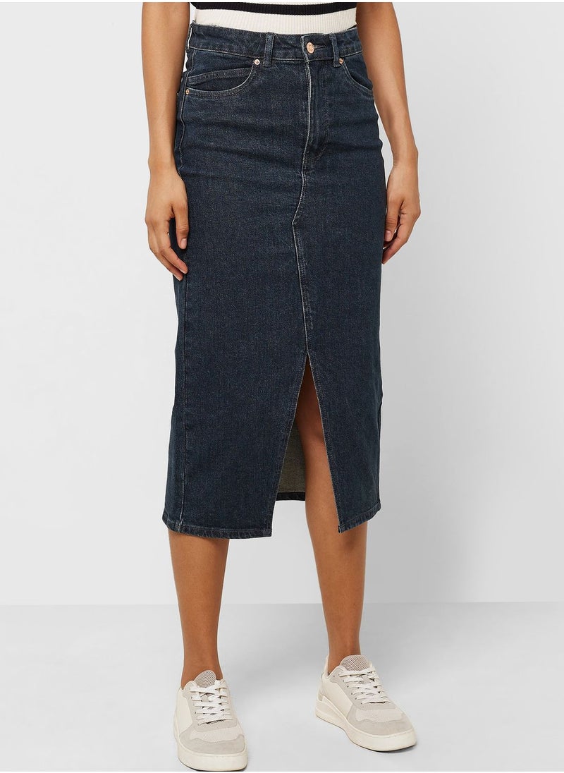 VERO MODA High Waist Front Slit Denim Skirt  - Image 1