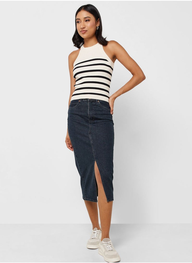 VERO MODA High Waist Front Slit Denim Skirt  - Image 4
