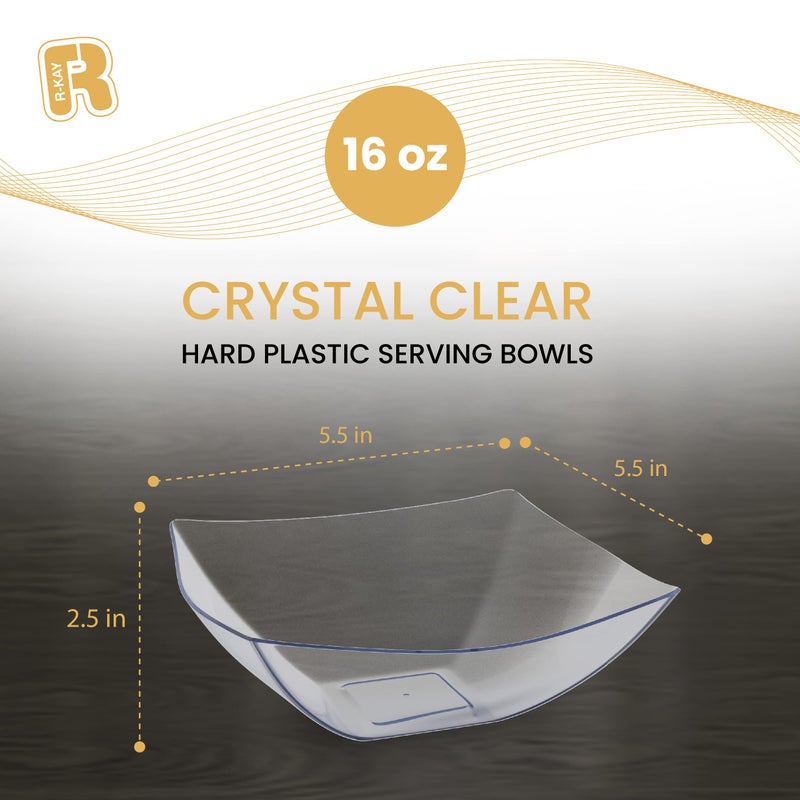 R-kay 6 Pack Square Plastic Serving Bowls - Clear Plastic bowls 16 Oz - Disposable Serving Bowls Heavy Duty For Weddings Catering And Birthday parties - Image 5