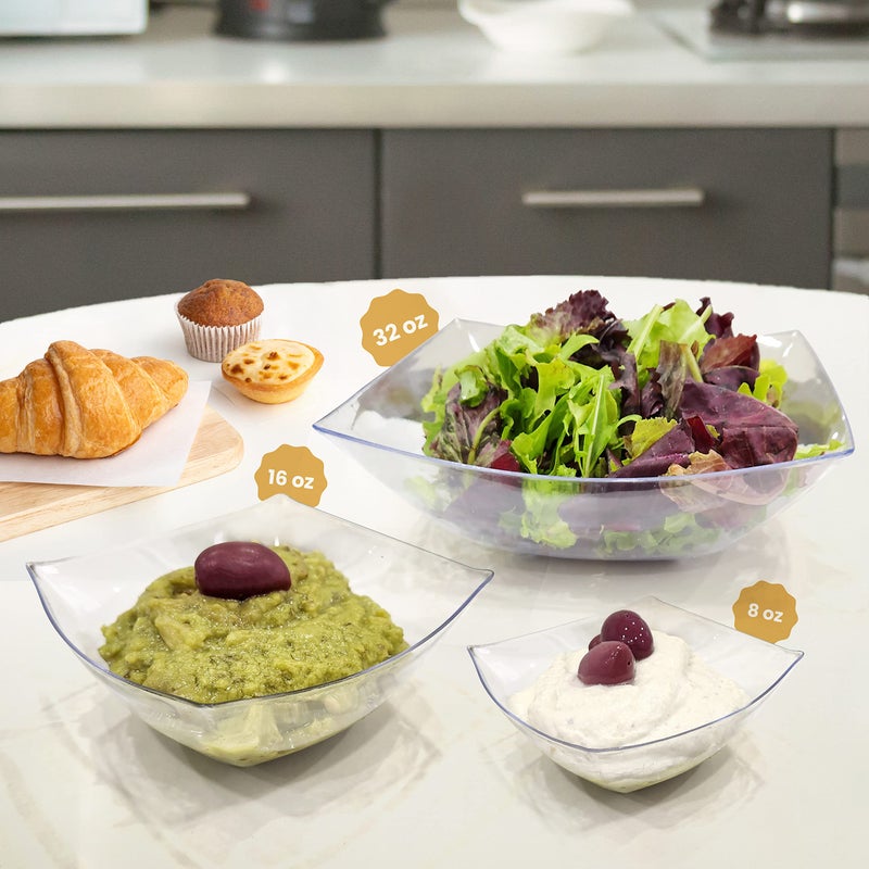 R-kay 6 Pack Square Plastic Serving Bowls - Clear Plastic bowls 16 Oz - Disposable Serving Bowls Heavy Duty For Weddings Catering And Birthday parties - Image 3