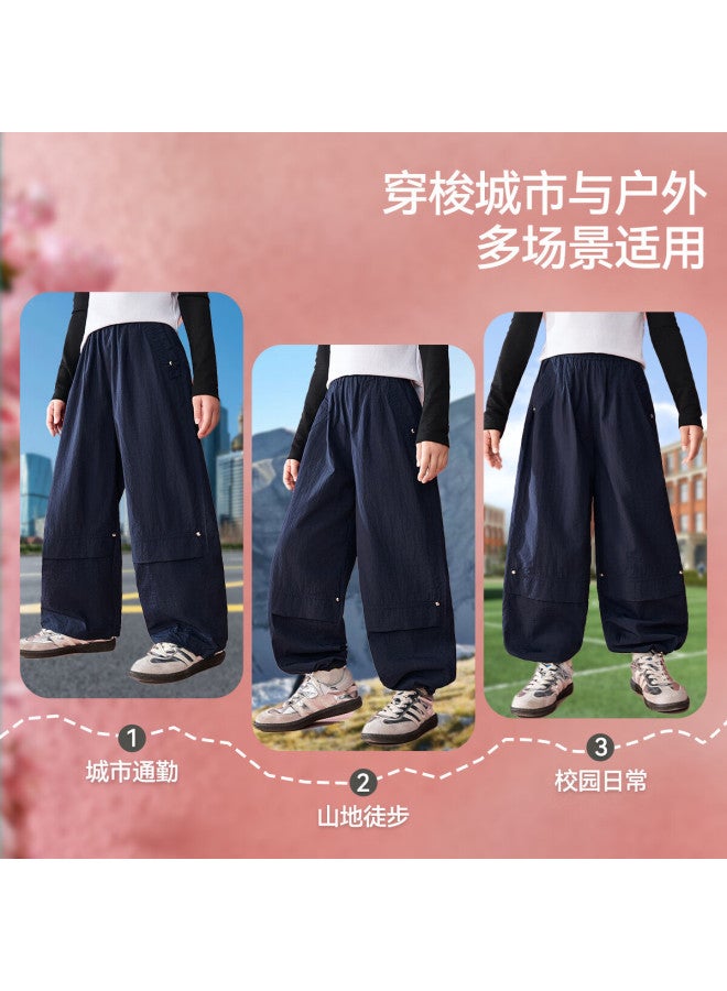 Ask Junior Girls' Autumn Rivet Workwear Straight Pants Sports Casual Long Pants Navy Blue 120 - Image 2