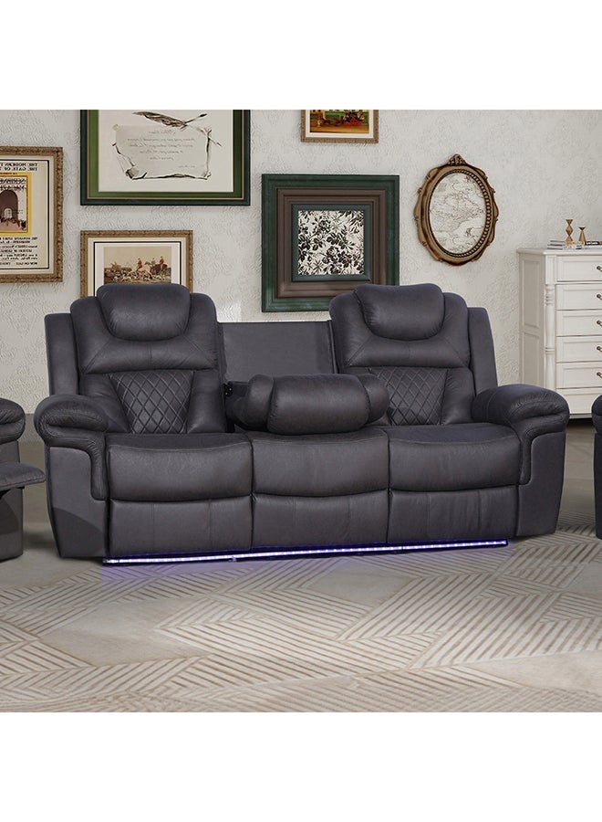 Miranda 3-Seater LED Strip Fabric Recliner Sofa with Dropdown Table and Wireless Charging 211 x 106 x 101 cm