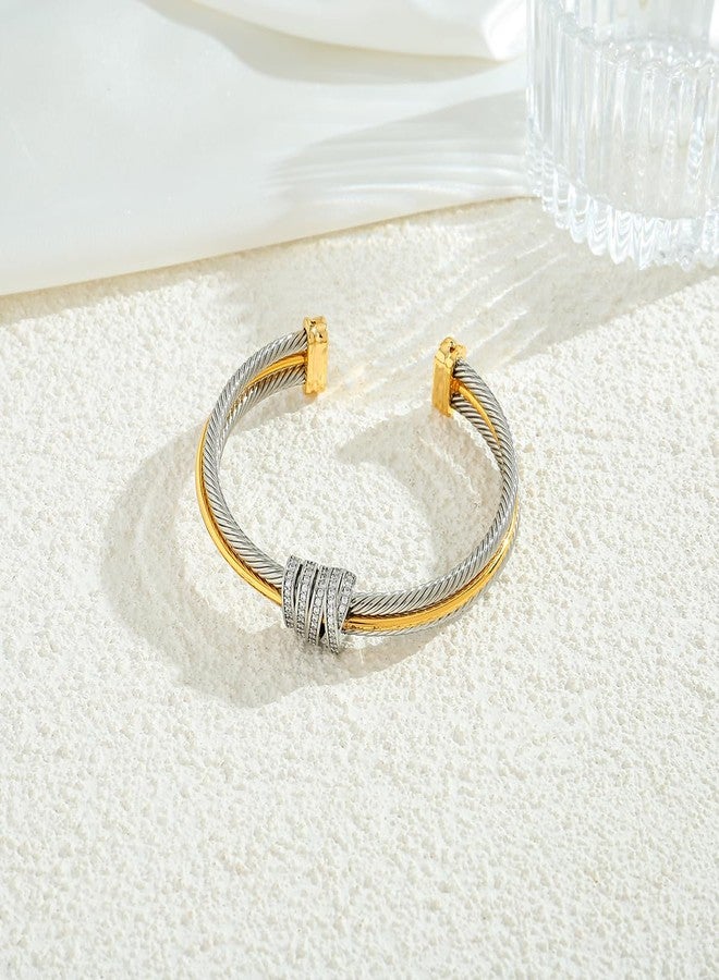 ليلي آند وايت أساور ذهبية من LILIE&WHITE للنساء، مرصعة بالزركون المكعب، بتصميم أنيق وعصري، قابلة للتعديل، بتصميم بوهيمي مفتوح، مناسبة لفصل الصيف، متوفرة بلونين. - Image 5