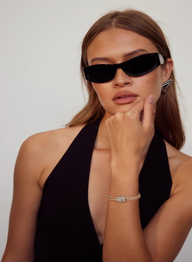 ليلي آند وايت أساور ذهبية من LILIE&WHITE للنساء، مرصعة بالزركون المكعب، بتصميم أنيق وعصري، قابلة للتعديل، بتصميم بوهيمي مفتوح، مناسبة لفصل الصيف، متوفرة بلونين. - Image 3