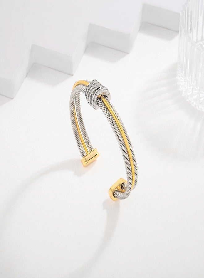 ليلي آند وايت أساور ذهبية من LILIE&WHITE للنساء، مرصعة بالزركون المكعب، بتصميم أنيق وعصري، قابلة للتعديل، بتصميم بوهيمي مفتوح، مناسبة لفصل الصيف، متوفرة بلونين. - Image 4