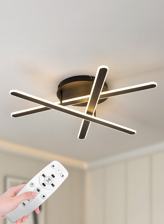 YATAI LIGHTING YATAI Modern Black LED Semi-Flush Ceiling Light, Remote-Controlled Dimmable 30–50W Fixture with 3000K–6000K Color Options, Acrylic Shade, for Bedroom, Living Room, Library,70cm - Image 1