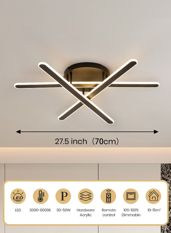 YATAI LIGHTING YATAI Modern Black LED Semi-Flush Ceiling Light, Remote-Controlled Dimmable 30–50W Fixture with 3000K–6000K Color Options, Acrylic Shade, for Bedroom, Living Room, Library,70cm - Image 3