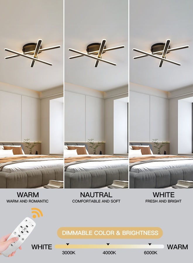 YATAI LIGHTING YATAI Modern Black LED Semi-Flush Ceiling Light, Remote-Controlled Dimmable 30–50W Fixture with 3000K–6000K Color Options, Acrylic Shade, for Bedroom, Living Room, Library,70cm - Image 2