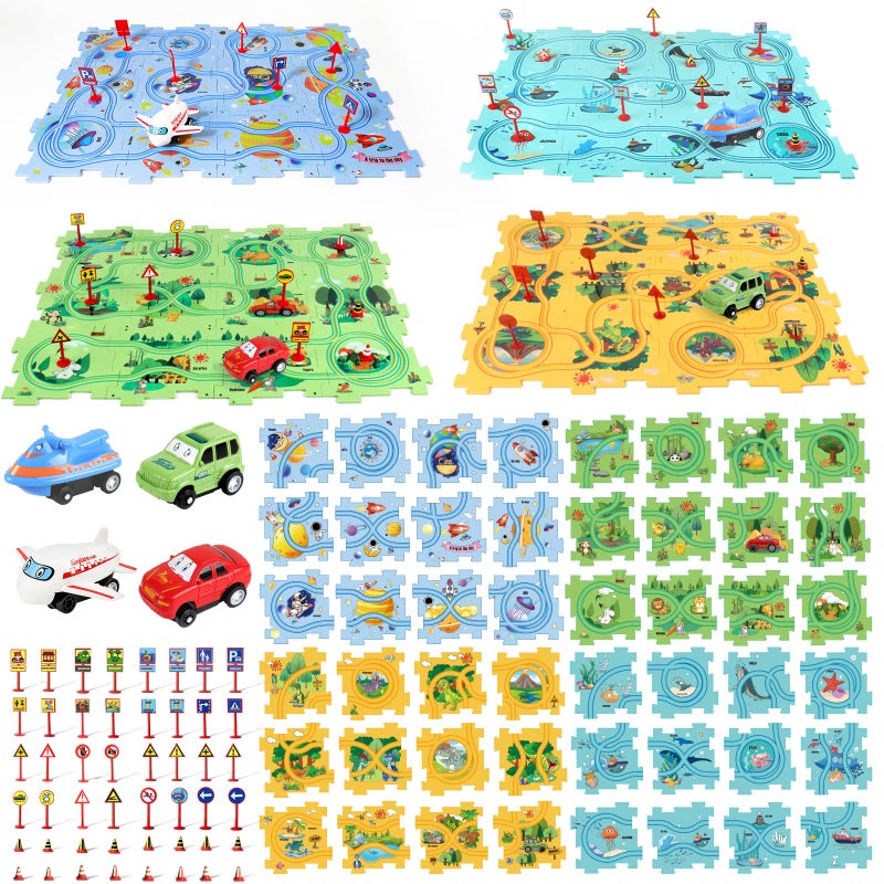 YOOYID Puzzle Racer Kids Car Track Set Kids Toys Boys 35 Toys for 3 4 5 6 Year Old Boys Toys for Ages 34 Montessori Toys for 3 Year Old Fat Brain Toys100Pcs 4 Themes - Image 3