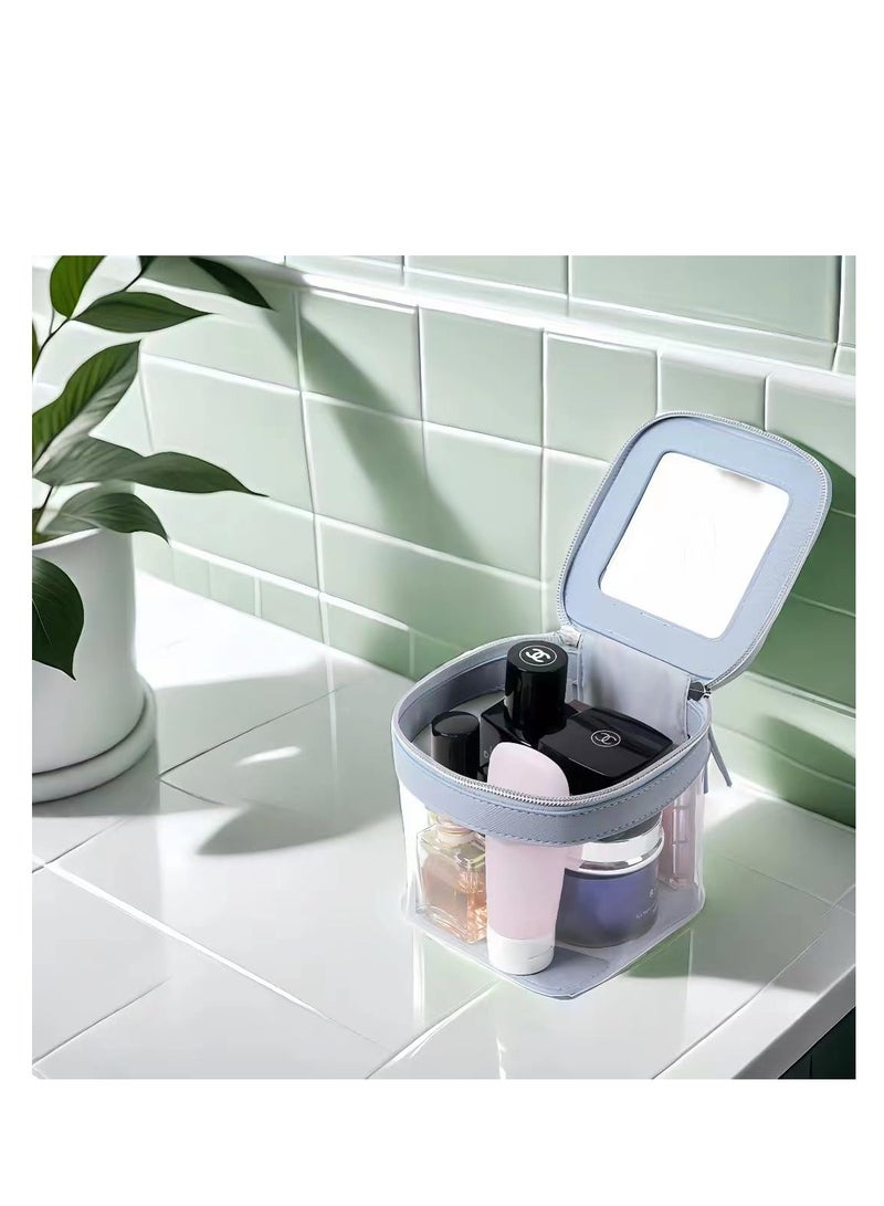 حقيبة مكياج شفافة، منظم مستحضرات تجميل شفاف، حقيبة سفر بسحّاب لطيفة للنساء، حقيبة تخزين أدوات تجميل باللون الأزرق المحيطي للفتيات. مثالية للسفر والاستخدام اليومي! - Image 4