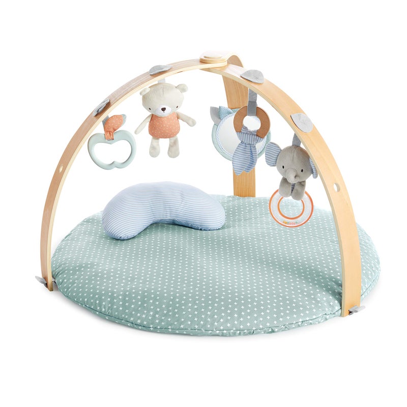 Ingenuity Cozy Spot Reversible Duvet Activity Gym & Play Mat with Wooden Toy bar - Loamy, Newborn and up - Image 1