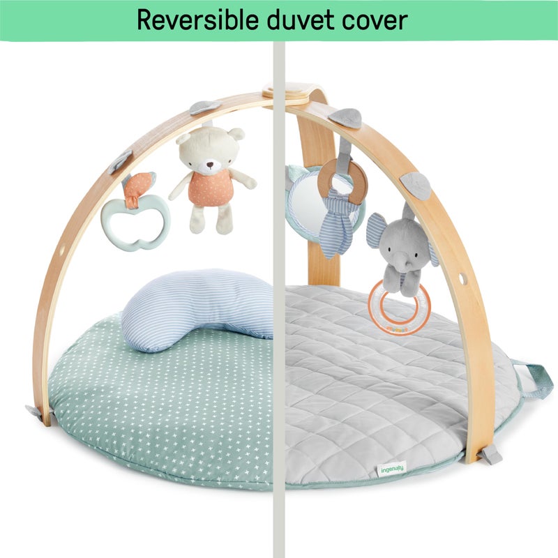 Ingenuity Cozy Spot Reversible Duvet Activity Gym & Play Mat with Wooden Toy bar - Loamy, Newborn and up - Image 5